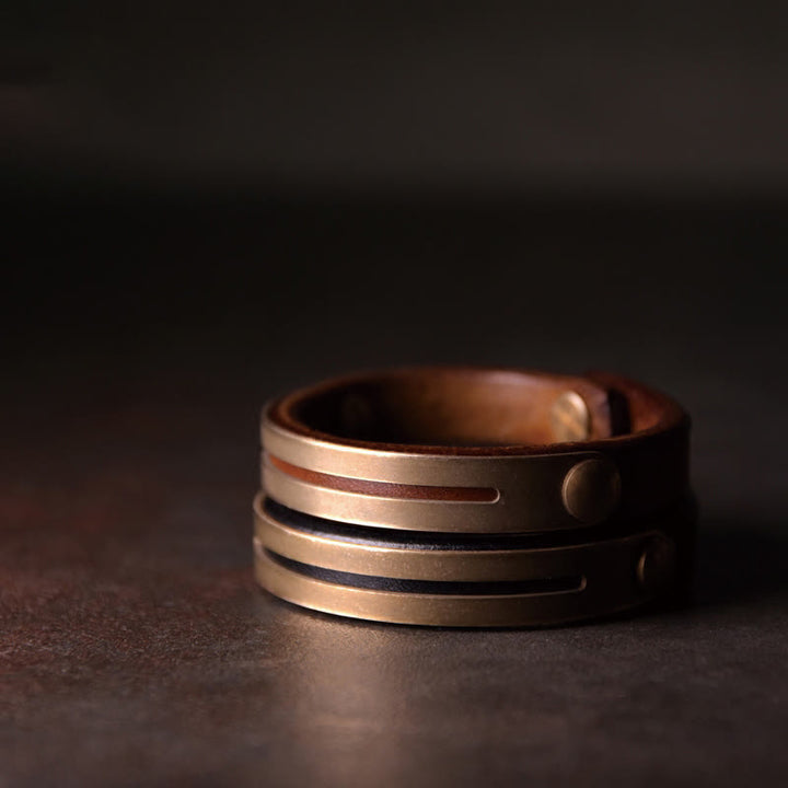 Buddha Stones Vintage Leather Copper Brass Balance Bangle Bracelet - image 3