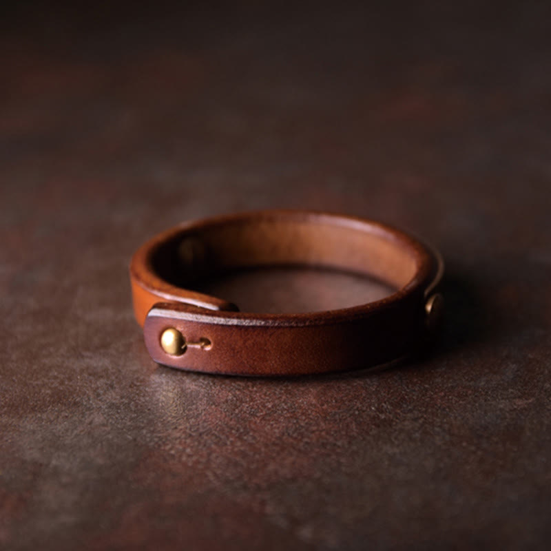 Buddha Stones Vintage Leather Copper Brass Balance Bangle Bracelet - image 1