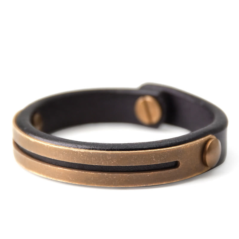 Buddha Stones Vintage Leather Copper Brass Balance Bangle Bracelet - image 7