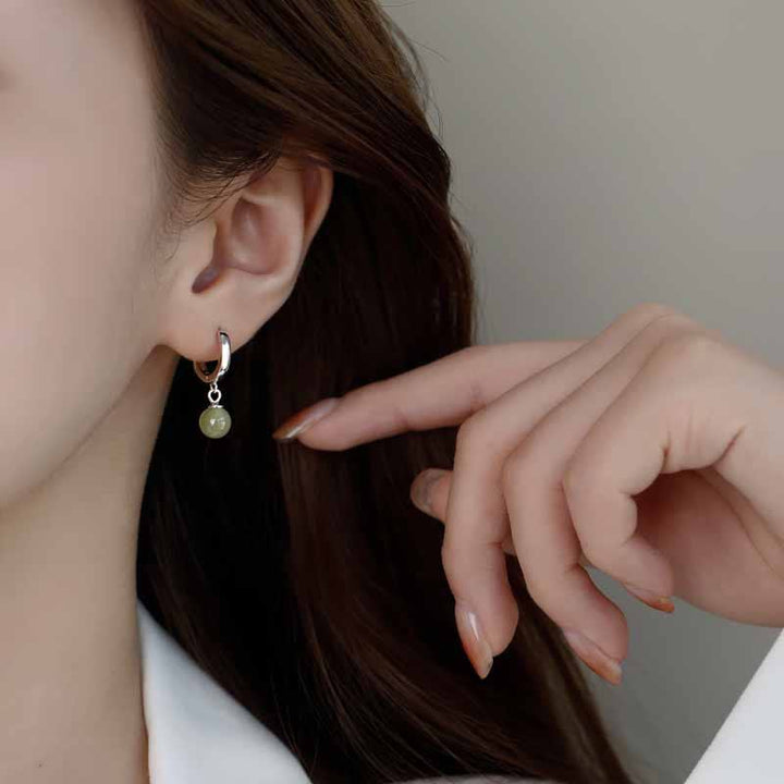 Buddha Stones Round Jade Bead Prosperity Earrings - image 6