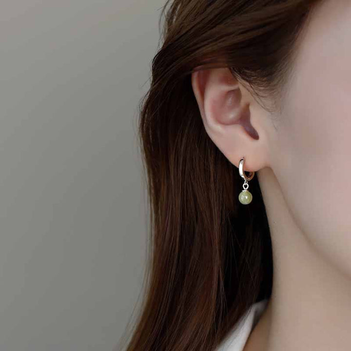 Buddha Stones Round Jade Bead Prosperity Earrings - image 4