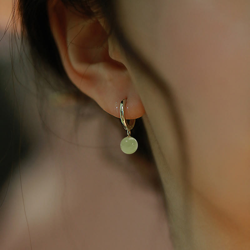 Buddha Stones Round Jade Bead Prosperity Earrings - image 3