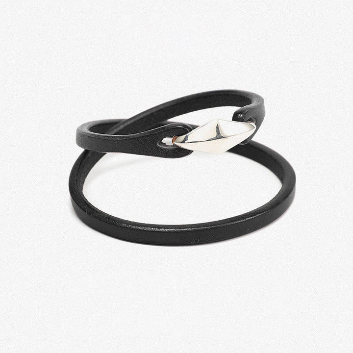 Buddha Stones 925 Sterling Silver Leather Multi-turn Protection Bracelet - Double Circle-19-20cm - Black & Smooth Buckle - image 37