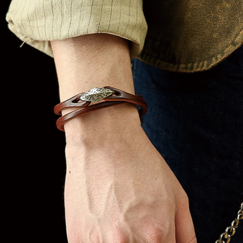Buddha Stones 925 Sterling Silver Leather Multi-turn Protection Bracelet - image 19