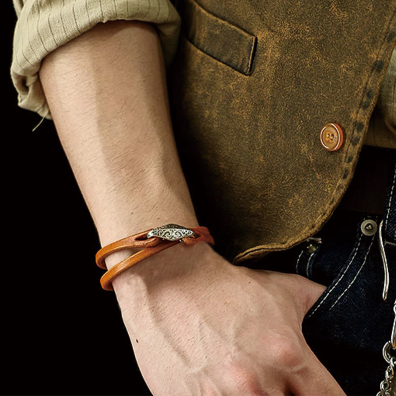 Buddha Stones 925 Sterling Silver Leather Multi-turn Protection Bracelet - image 22