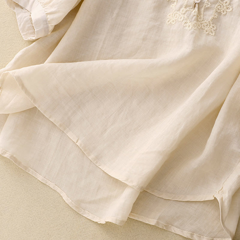Buddha Stones Casual Women's Plain Frog Buckle Design Half Sleeve Cotton Linen Shirt - image 12