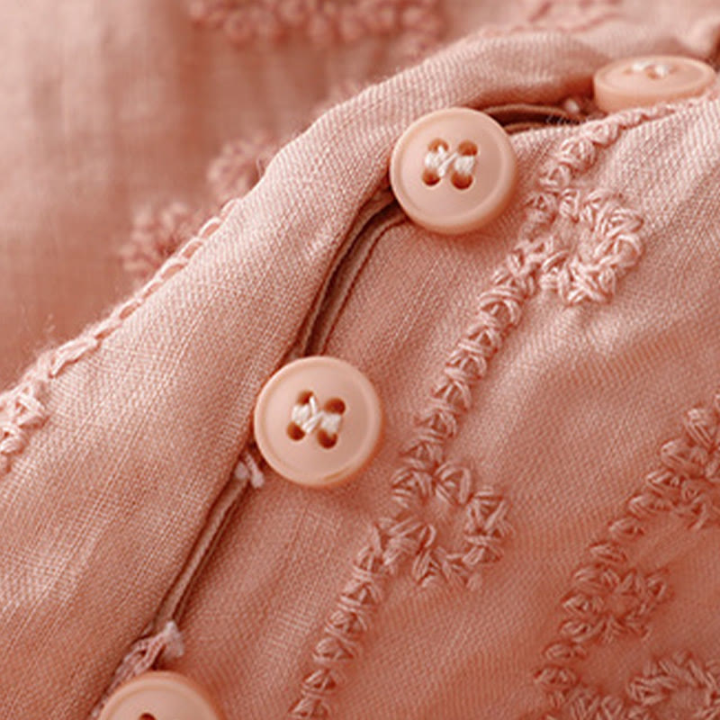 Buddha Stones Casual Women's Plain Frog Buckle Design Half Sleeve Cotton Linen Shirt - image 2