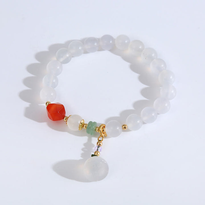 Buddha Stones White Agate Red Agate Lotus Pod Charm Luck Bracelet - image 11