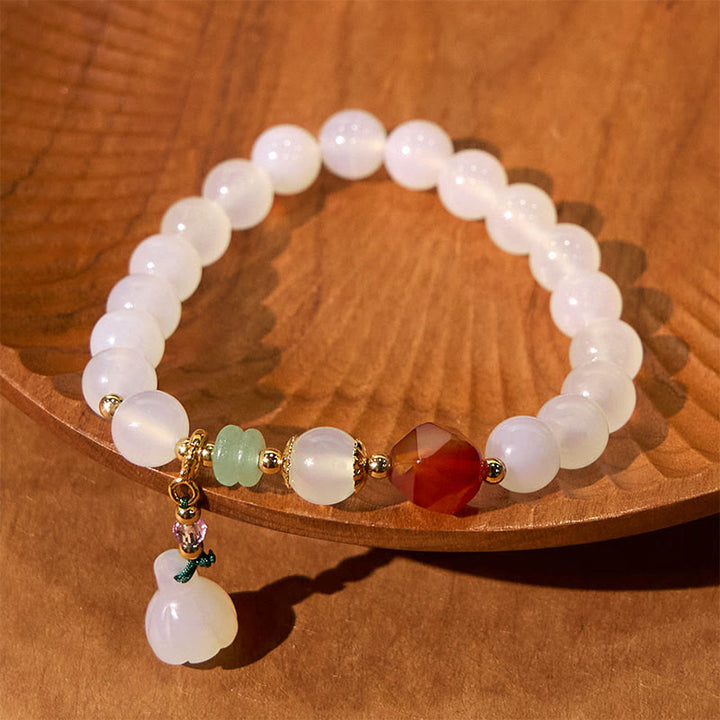 Buddha Stones White Agate Red Agate Lotus Pod Charm Luck Bracelet - image 3