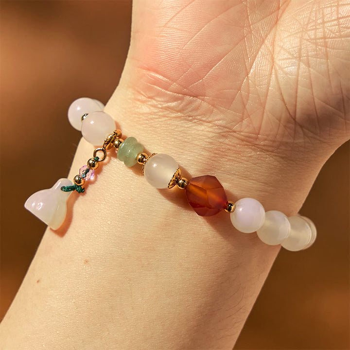 Buddha Stones White Agate Red Agate Lotus Pod Charm Luck Bracelet - image 5