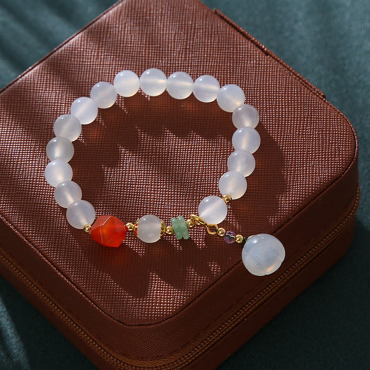 Buddha Stones White Agate Red Agate Lotus Pod Charm Luck Bracelet - image 10