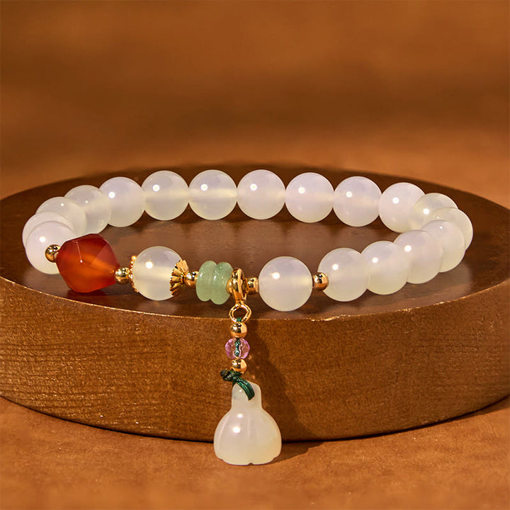 Buddha Stones White Agate Red Agate Lotus Pod Charm Luck Bracelet - image 2