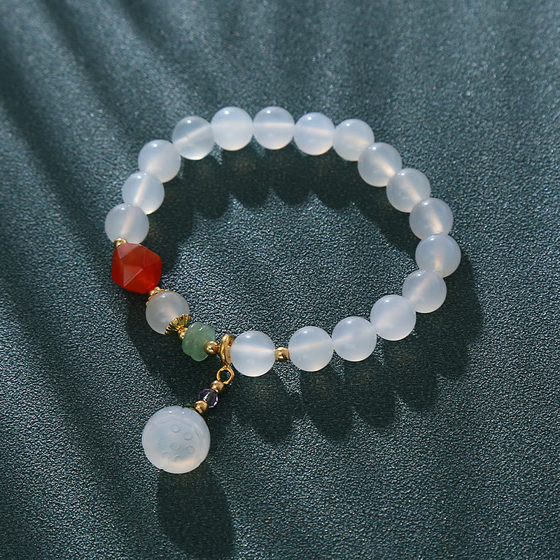 Buddha Stones White Agate Red Agate Lotus Pod Charm Luck Bracelet - image 7
