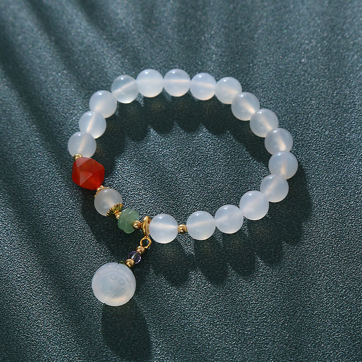 Buddha Stones White Agate Red Agate Lotus Pod Charm Luck Bracelet - image 7