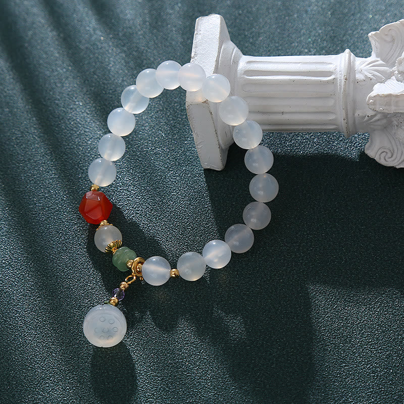 Buddha Stones White Agate Red Agate Lotus Pod Charm Luck Bracelet - image 9