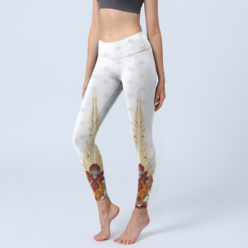 Buddha Stones White Abstract Lotus Flower Print Gym Leggings Women's Yoga Pants - WhiteSmoke - US18，UK/AU22，EU50 (4XL) - image 0