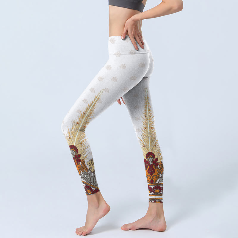 Buddha Stones White Abstract Lotus Flower Print Gym Leggings Women's Yoga Pants - image 2