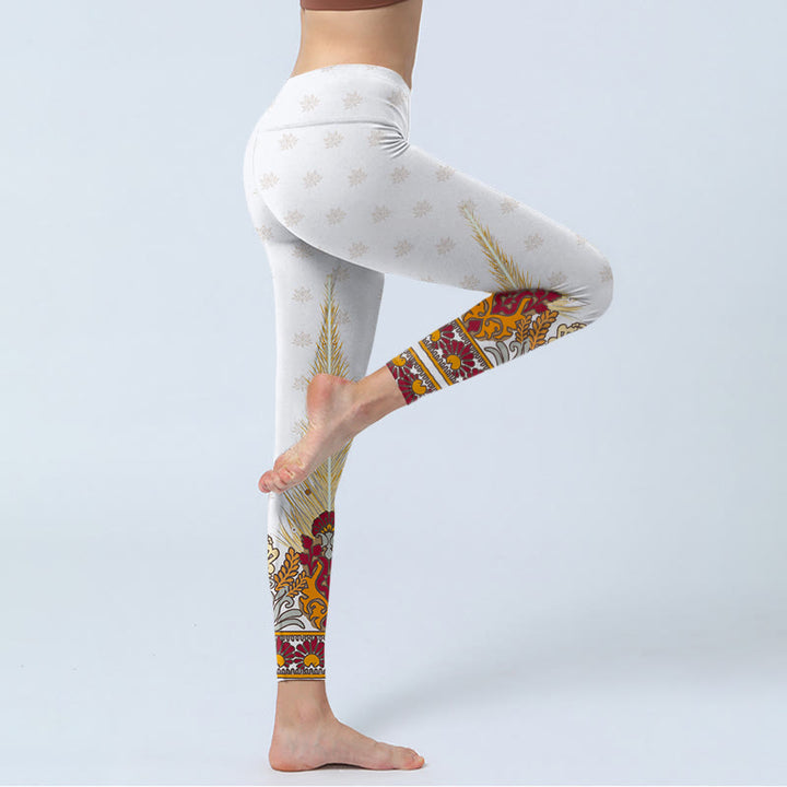 Buddha Stones White Abstract Lotus Flower Print Gym Leggings Women's Yoga Pants - image 3