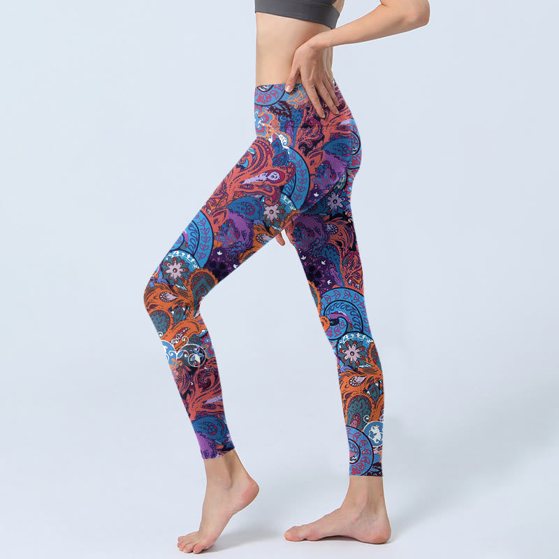 Buddha Stones Colorful Floral Curly Grass Print Gym Leggings Women's Yoga Pants - image 2