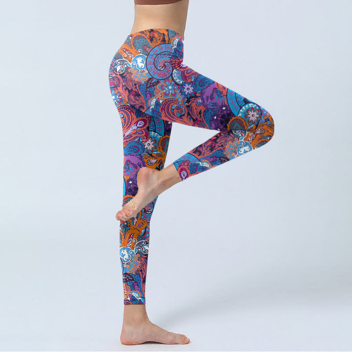 Buddha Stones Colorful Floral Curly Grass Print Gym Leggings Women's Yoga Pants - image 4