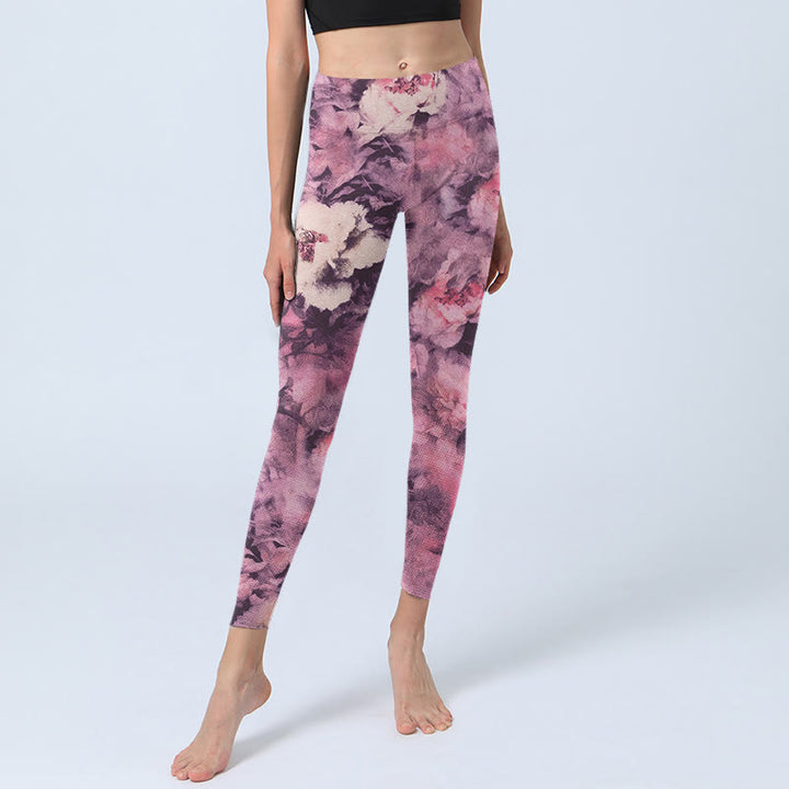 Buddha Stones Purple Peony Flowers Print Gym Leggings Women's Yoga Pants - image 5