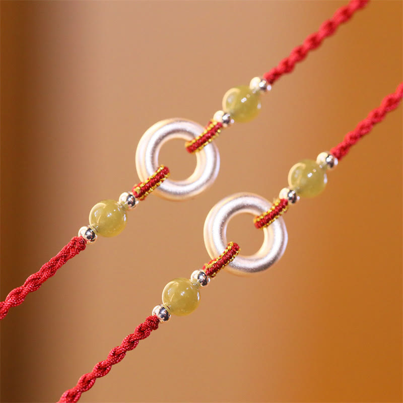 Buddha Stones 999 Sterling Silver Peace Buckle Hetian Jade Handmade Luck Red Rope Bracelet - image 1