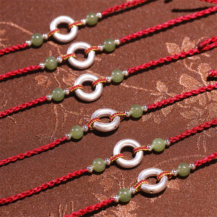 Buddha Stones 999 Sterling Silver Peace Buckle Hetian Jade Handmade Luck Red Rope Bracelet - image 3