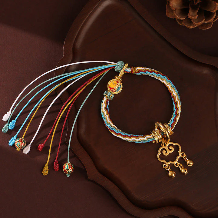 Buddha Stones Handmade Dunhuang Color Deer Auspicious Cloud Peace Lock Bell Healing Reincarnation Knot Bracelet - Blue White(Wrist Circumference 14-22cm) - image 8