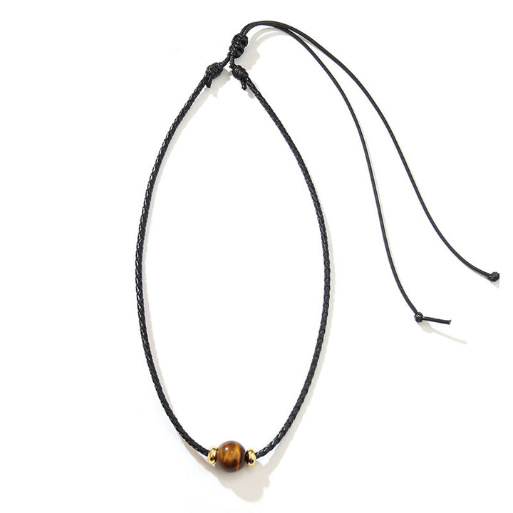Buddha Stones Natural Tiger Eye Beaded Protection Wax Rope Necklace Pendant - image 6