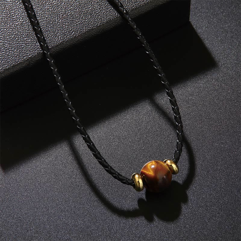 Buddha Stones Natural Tiger Eye Beaded Protection Wax Rope Necklace Pendant - Tiger Eye - image 0