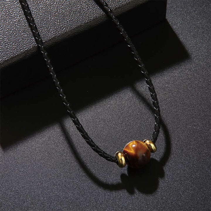 Buddha Stones Natural Tiger Eye Beaded Protection Wax Rope Necklace Pendant - Tiger Eye - image 0