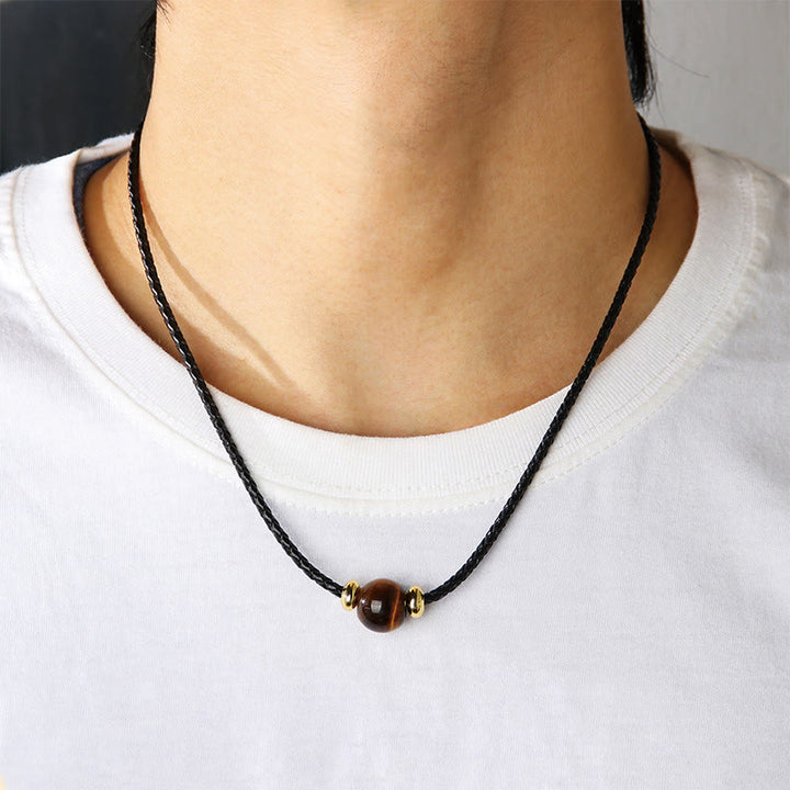 Buddha Stones Natural Tiger Eye Beaded Protection Wax Rope Necklace Pendant - image 3