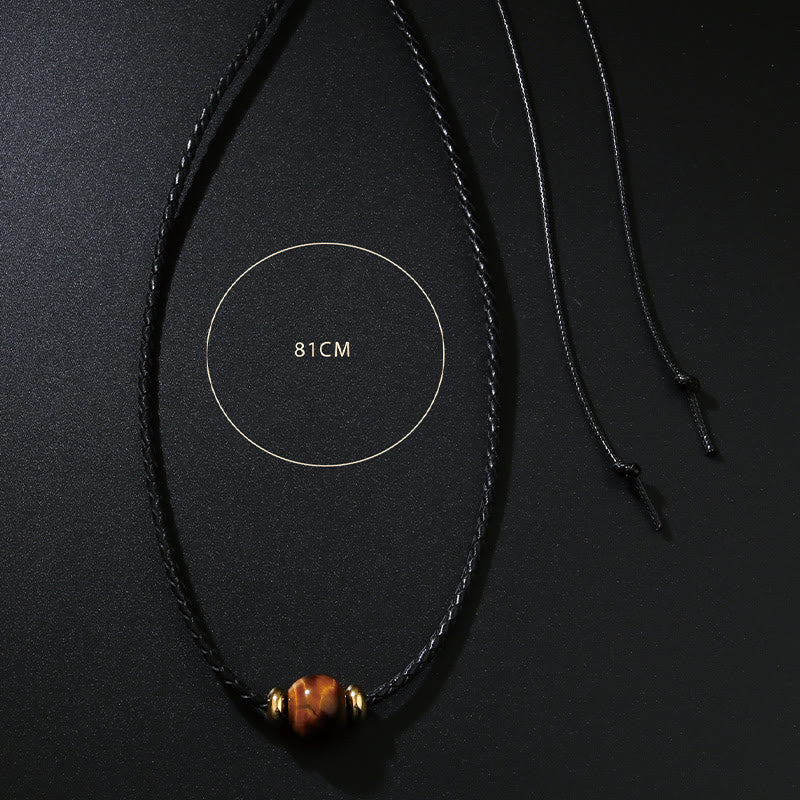 Buddha Stones Natural Tiger Eye Beaded Protection Wax Rope Necklace Pendant - image 5