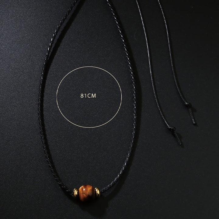 Buddha Stones Natural Tiger Eye Beaded Protection Wax Rope Necklace Pendant - image 5