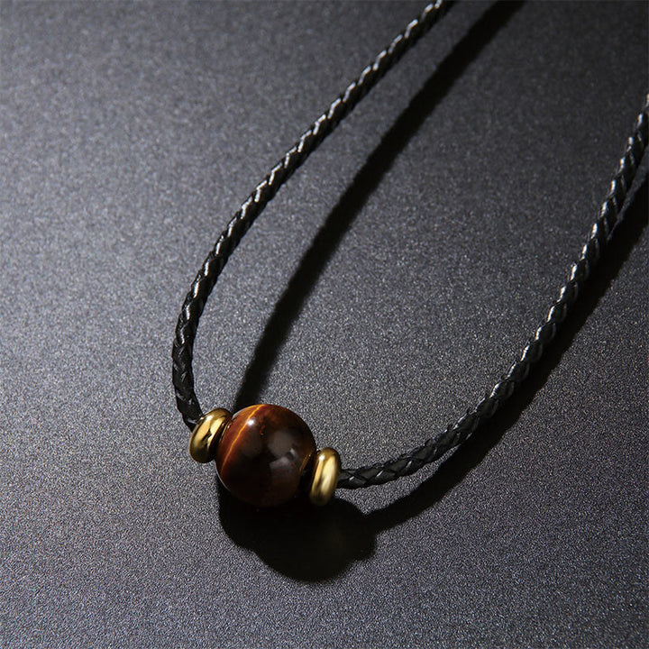 Buddha Stones Natural Tiger Eye Beaded Protection Wax Rope Necklace Pendant - image 2
