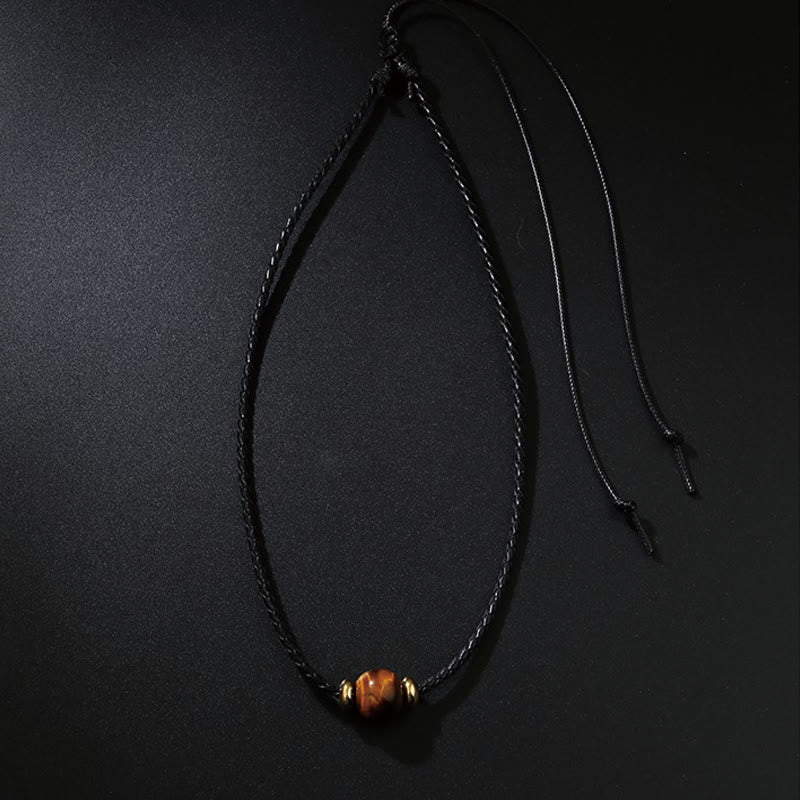 Buddha Stones Natural Tiger Eye Beaded Protection Wax Rope Necklace Pendant - image 4