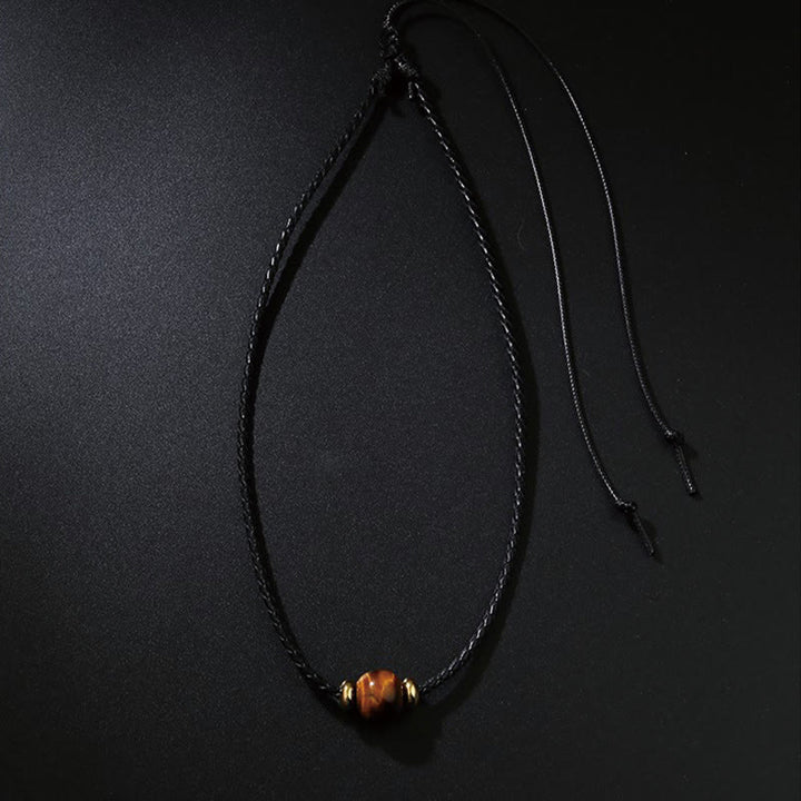 Buddha Stones Natural Tiger Eye Beaded Protection Wax Rope Necklace Pendant - image 4