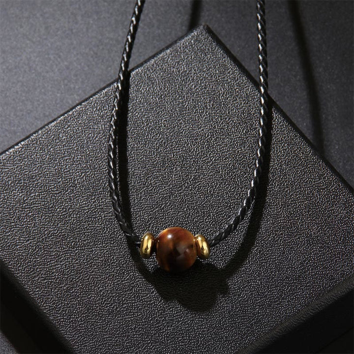 Buddha Stones Natural Tiger Eye Beaded Protection Wax Rope Necklace Pendant - image 1