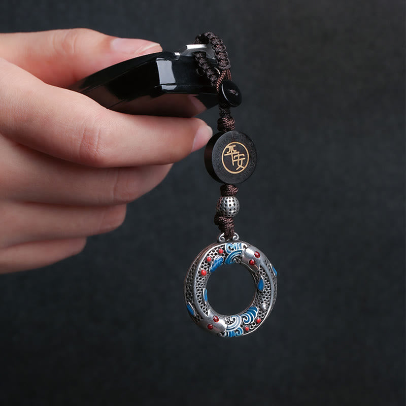Buddha Stones Double Koi Fish Peace Buckle Safe And Well Luck Key Chain - image 2