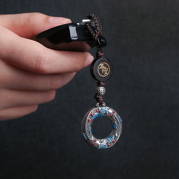 Buddha Stones Double Koi Fish Peace Buckle Safe And Well Luck Key Chain - image 2
