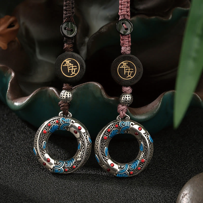 Buddha Stones Double Koi Fish Peace Buckle Safe And Well Luck Key Chain - image 1