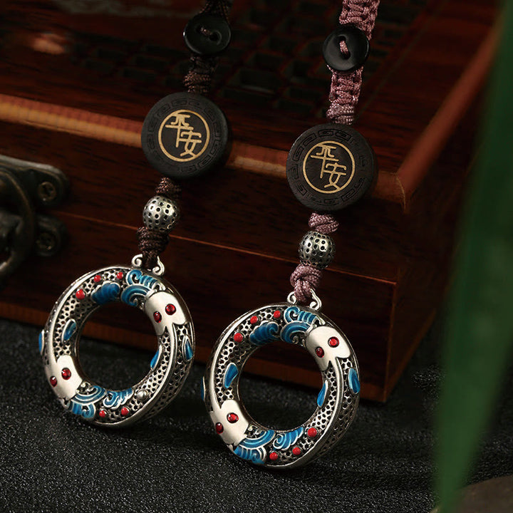 Buddha Stones Double Koi Fish Peace Buckle Safe And Well Luck Key Chain - image 11
