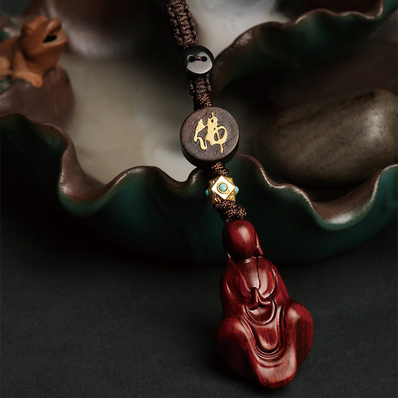 Buddha Stones Small Leaf Red Sandalwood Formless Buddha Protection Key Chain - Small Leaf Red Sandalwood - image 0