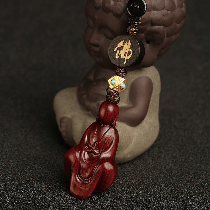 Buddha Stones Small Leaf Red Sandalwood Formless Buddha Protection Key Chain - image 3