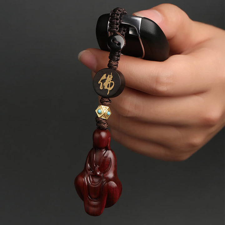 Buddha Stones Small Leaf Red Sandalwood Formless Buddha Protection Key Chain - image 2