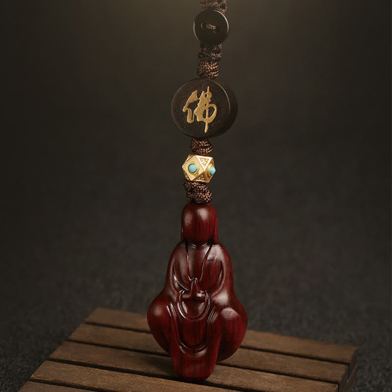 Buddha Stones Small Leaf Red Sandalwood Formless Buddha Protection Key Chain - image 1