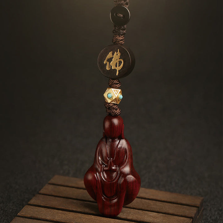 Buddha Stones Small Leaf Red Sandalwood Formless Buddha Protection Key Chain - image 1