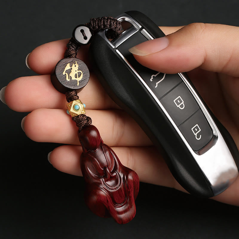 Buddha Stones Small Leaf Red Sandalwood Formless Buddha Protection Key Chain - image 4