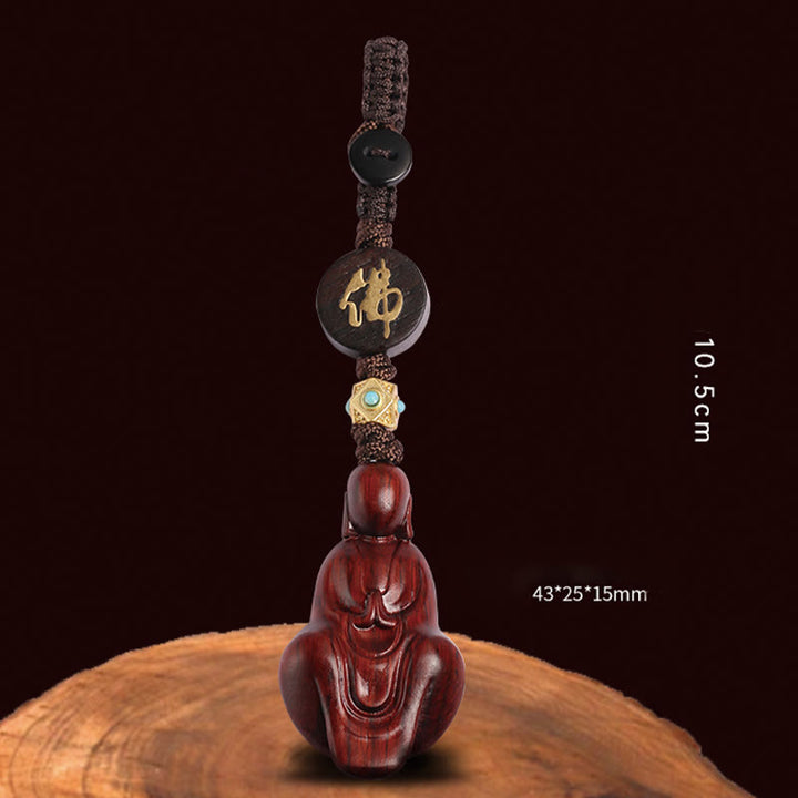 Buddha Stones Small Leaf Red Sandalwood Formless Buddha Protection Key Chain - image 12