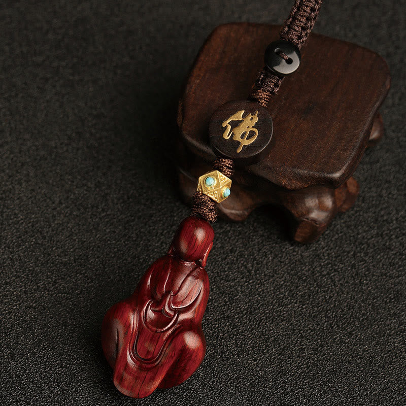 Buddha Stones Small Leaf Red Sandalwood Formless Buddha Protection Key Chain - image 10
